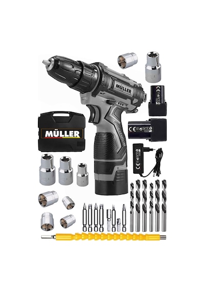 Pro Müller Darbeli Ex-torq 58 V 6 Ah Otomatik Korumalı Metal Şanzuman Çift Akülü Şarjlı Matkap 27 Parça Set