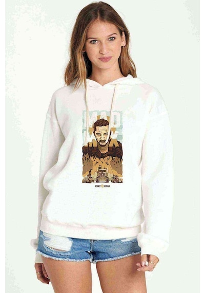 Mad Max Baskılı Beyaz Kadın Kapşonlu Sweatshirt