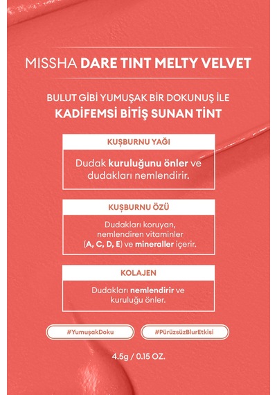 Uzun Süre Kalıcı Bulaşma Yapmayan Kadifemsi Bitiş Sunan Tint Dare Tint Melty Velvet Rosyful Day 0