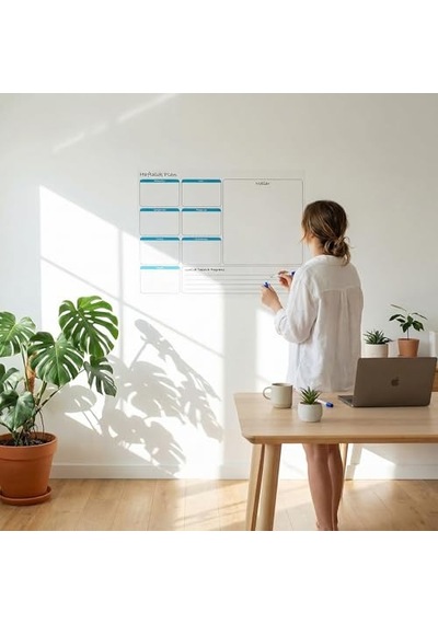 Fark Tanıtım Haftalık Planlayıcı Çizelgesi Elektrostatik Akıllı Kağıt Yazı Tahtası 70 Cm X 56 Cm Açık Gri
