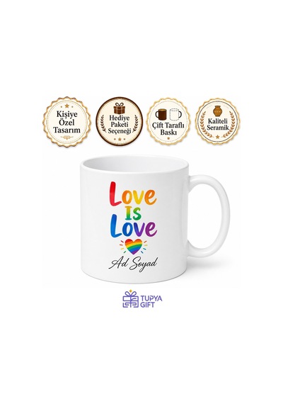 Love Is Love Temalı Aşk Aşktır İngilizce Kupa Bardak Hediye Beyaz / Çok Renkli