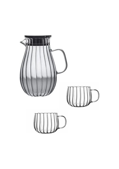 Morponi Borosilikat Cam Papatya Sürahi 1800 Ml Ve 2 Adet Papatya Kupa 350 Ml