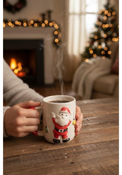 Seramik Kabartmalı Noel Baba 1no Kupa -300ml