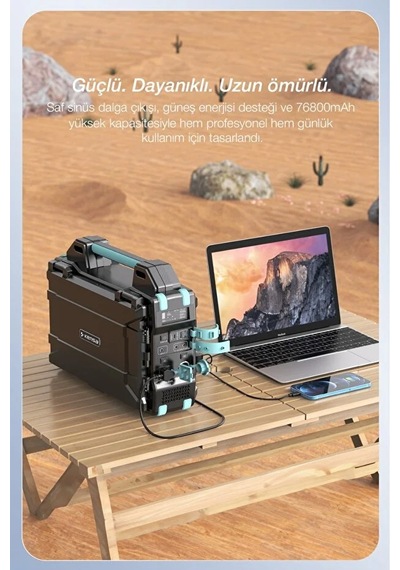 76800mah 300w Taşınabilir Güç İstasyonu Güneş Panelli Hızlı Şarj Siyah