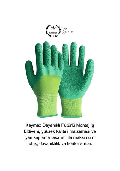 Kaymaz Dayanıklı Pütürlü Montaj İş Eldiveni Camcı Yarı Kaplama Güvenli Sağlam Lastikli Rahat Esnek