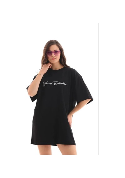 Cojans Baskılı T-shirt Kısa Kol Bisiklet Yaka Regular Rahat Kalıp Günlük Tişört - Siyah Göründüğü Gibi