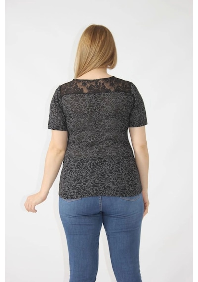 Moda Berray 3284 Sırtı Dantel Detaylı Viskon Penye Desenli Bluz Siyah - Gri