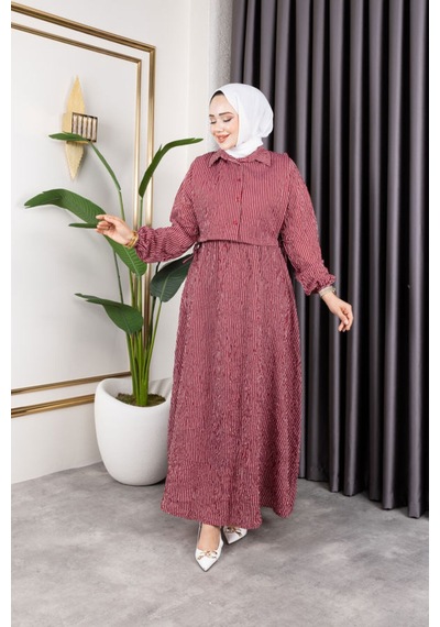 Hira Life Fashion Kadın Bordo Tesettür Giyim Gömlek Detaylı Çizgili Viskon Kıraş Elbise İkili Takım Bordo Bordo Hira Life Fashion Kadın Bordo Tesettür Giyim Gömlek Detaylı Çizgili Viskon Kıraş Elbise İkili Takım Bordo Bordo