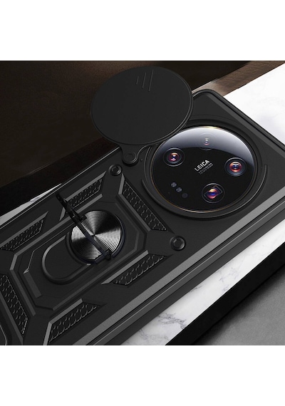 Kilifone - Mi 13 Ultra Uyumlu - Kılıf Magnetik Standlı Kamera Korumalı Sürgülü Vega Kapak - Siyah