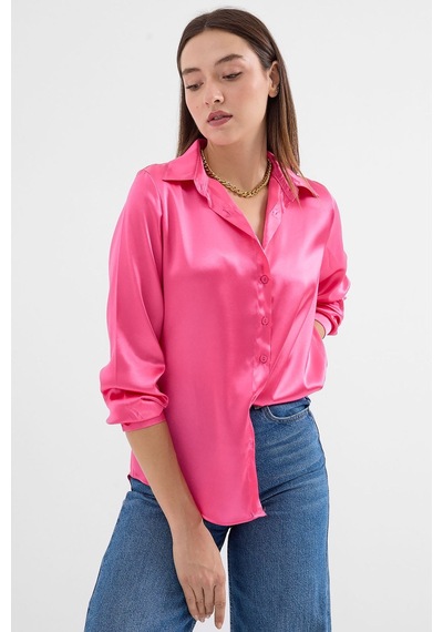 Hiccup Bdart Saten Dokuma Düğmeli Gömlek Parlak Pembe