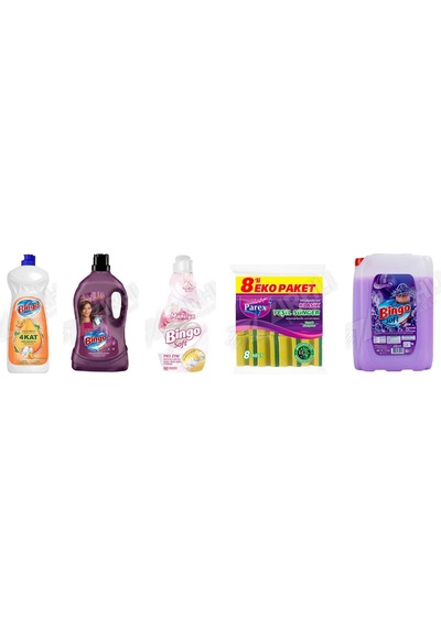 Bingo Sıvı Bulaşık Deterjanı 1500 Ml + Tüm Renkler Sıvı 3 L + Soft Yumuşatıcı 1440 Ml + Parex 8 Li Sünger + Soft 5'li Set Diğer