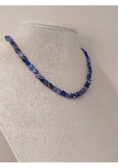 Sodalit Taşı Yassı Faset Kesim Kolye 6x4mm Sabit Klipsli Çok Renkli