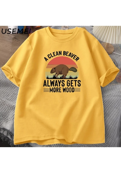 Flood Of Style Temiz Bir Kunduz Her Zaman Daha Ahşap T Shirt Erkekler Komik Yetişkin Mizah T-shirt Pamuklu T Sarı