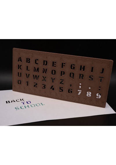 3d Baskı Alfabe, Rakam Ve Cetvel Şablonu - Yazı Çizim Kalıbı - Kahverengi