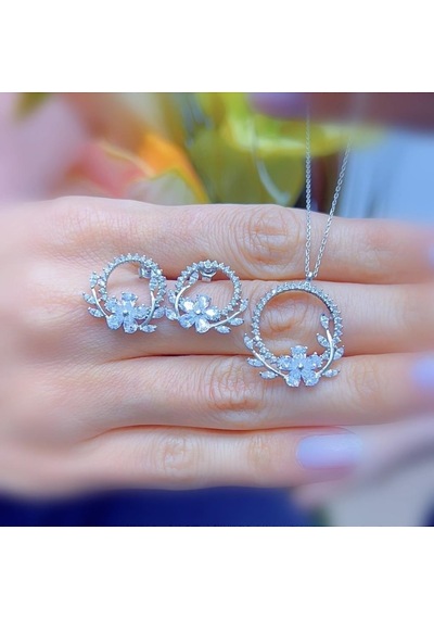 Mia Vento Pırlanta Montür Işıltı Tacı Flowers Gümüş İkili Set