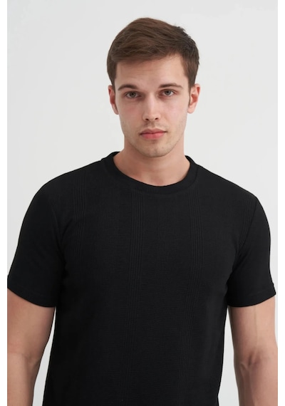 Cazador Slim Fit Bisiklet Yaka Örme Düz Tişört Siyah