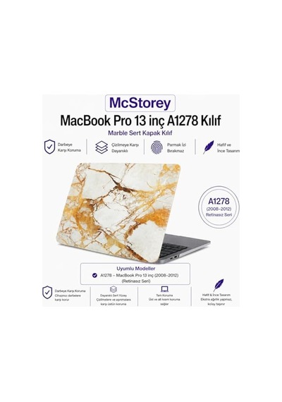 Macbook Pro Kılıf 13inç Marble A1278 Eski Ethernetli Model 2008-2012 İle Uyumlu Marble 03