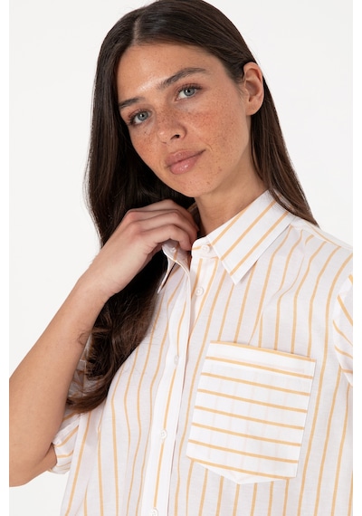 U.S. Polo Assn. Kadın Sarı Çizgili Uzun Kollu Tunik Gömlek 50306471-VR094