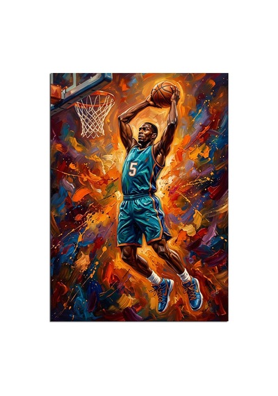 Smaç Vuran Basketbolcu Renkli Tablo Dekoratif Kanvas - Mdf Ahşap Tablo Çok Renkli