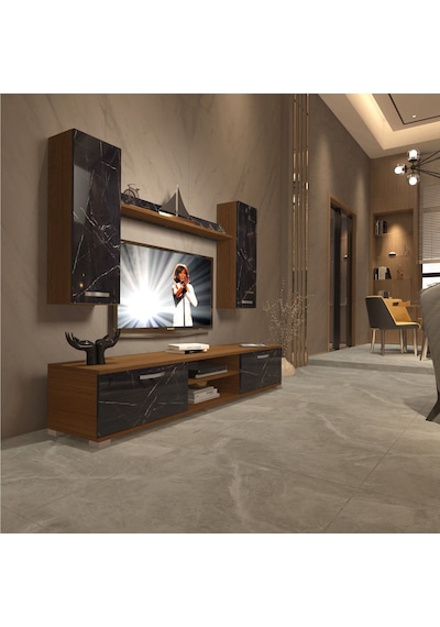 Decoraktiv Eko 7 Mdf Dvd Tv Ünitesi Tv Sehpası Ceviz - Siyah Mermer