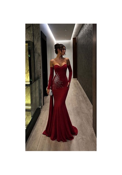 Lior Design Kadın Zarif Straplez Balık Kesim Abiye Elbise Kırmızı