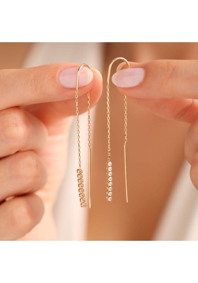 Sembol Gold 14 Ayar Altın Sallama Su Yolu Küpe 6.0 Cm