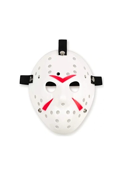 Beyaz Renk Kırmızı Çizgili Tam Yüz Hokey Jason Maskesi Hannibal Maskesi 2 Yaş Mavi