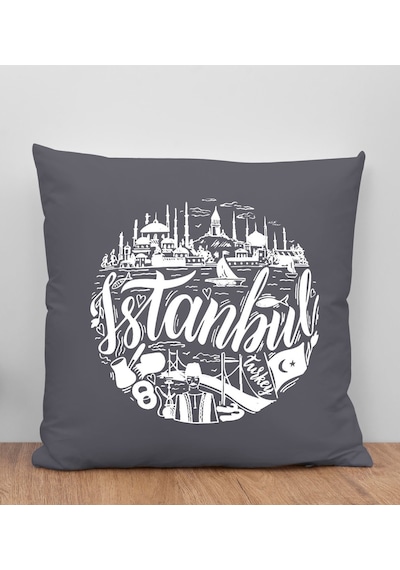 Bk Gift İstanbul Tasarımlı Antrasit Kırlent Yastık, Arkadaşa Hediye, Ev Dekorasyonu, Ev Hediyesi-1