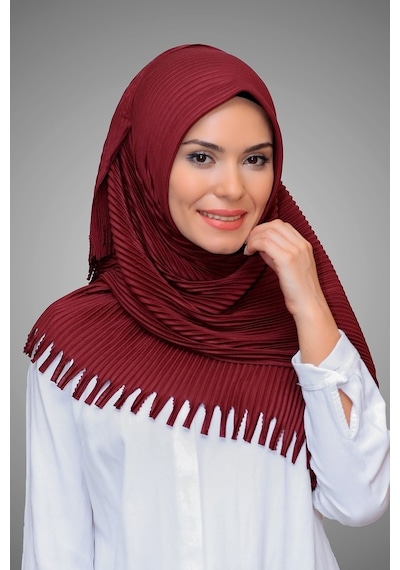 Hürrem Bone Bordo Pratik Hazır Geçmeli Tesettür Eşarp Kesik Elyaf Piliseli Sa Bordo Hürrem Bone Bordo Pratik Hazır Geçmeli Tesettür Eşarp Kesik Elyaf Piliseli Sa Bordo