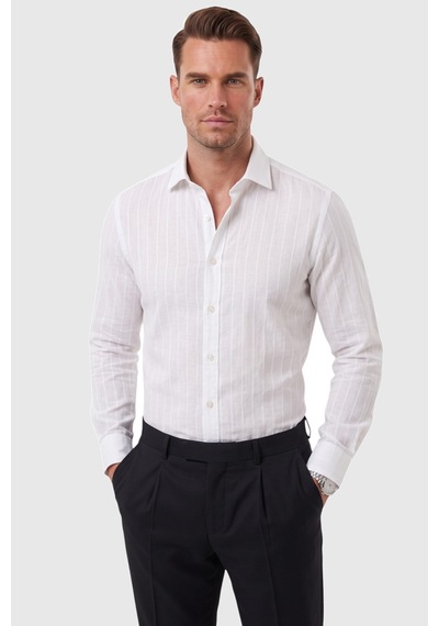 Rizzup Erkek Slim Fit %95 Pamuk Çizgi Dokulu Beyaz Ütü Gerektirmeyen Gömlek 2600002