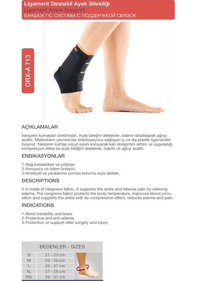 Neopren Ligament Destekli Ayak Bilekliği Bağ Yaralanmaları İçin Ortopedik Destek Orx -a713