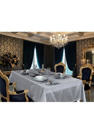 Kristal Monoray Kumaş Bej Sofra Takımı 8 Kişilik 160x220 Cm 17prç. - 728 Gri