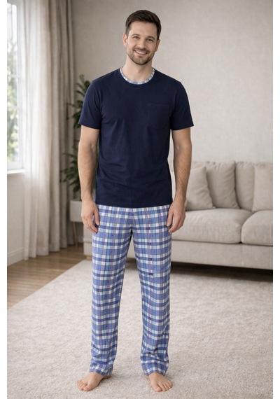 Rindahomewear Lacivert Kısa Kol Baba-oğul Cepli Pijama Takım Lacivert-80500
