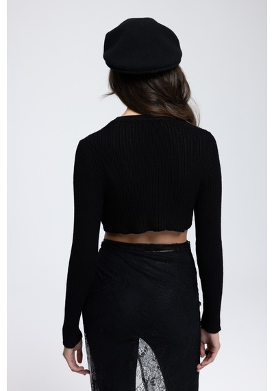 Mai Collection Mai Studios Co. Liana Siyah Yumuşak Doku Triko Crop Siyah