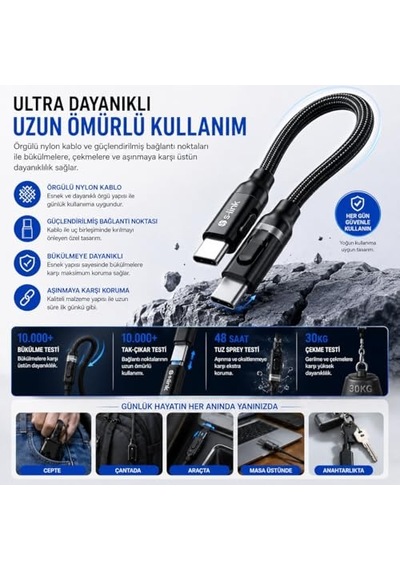 S-link Armor Cc-020 60w 20 Cm Type-c To Type-c Pd Örgülü Metal Başlıklı Siyah Hızlı Şarj Kablosu, Kısa Type C Diğer