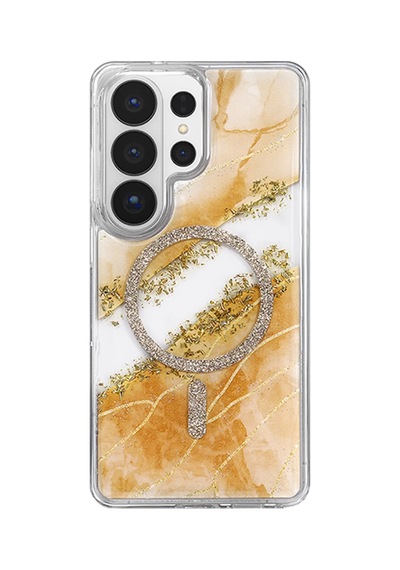 Onegif Samsung Uyumlu Galaxy S26 Ultra Lotus Simli Magsafe Kapak - Turuncu Standart