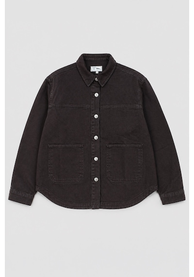 Kadın Gömlek Yaka Oversize Kahverengi Jean Ceket