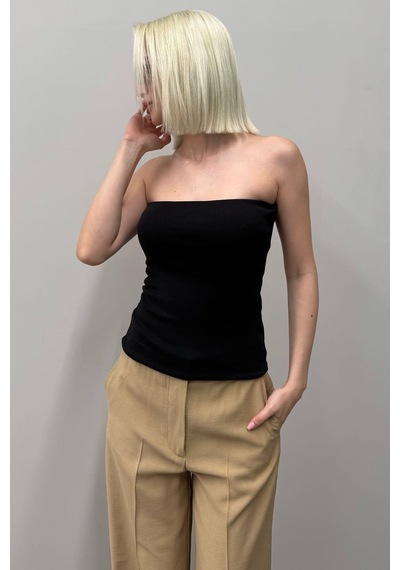 Seeh Siyah Straplez Basic Kadın Bluz Sh247 Standart