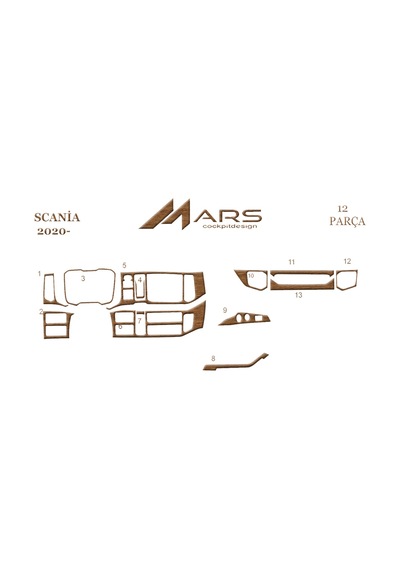 Scania R Torpido Kaplama 2020- 12 Parça Açık Meşe