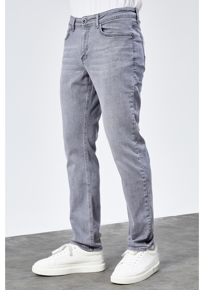 HLT Jeans Erkek Gri Yıkamalı Regular Fit Boru Paça Likralı Jean Kot Pantolon Henry
