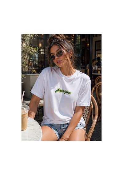 Me Selection Escape Tasarım %100 Pamuk Unisex Basic Tişört Beyaz