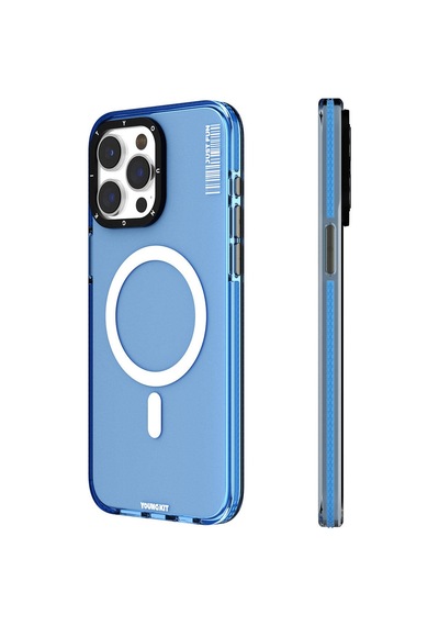 Apple Uyumlu iPhone 15 Pro Kılıf Magsafe Şarj Özellikli Youngkit Crystal Color Serisi Kapak Mavi