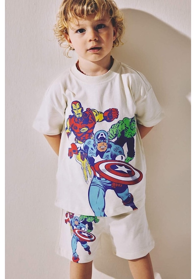 Defacto Kısa Kollu Tişört Şort Marvel Comıcs 2li Takım Erkek Bebek H7896a526hser42 Ekru-er42