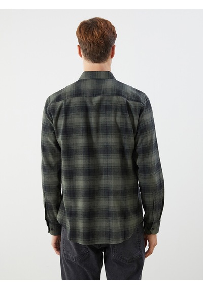 Lcwaıkıkı Classic Haki Regular Fit Uzun Kollu Ekose Poplin Erkek Gömlek