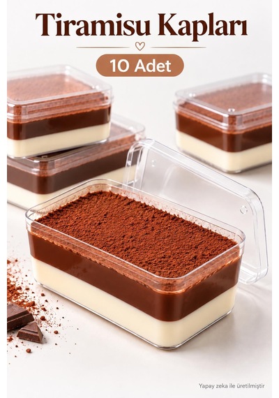 Şeffaf Kapaklı Tiramisu Magnolia Tatlı Pasta Sunum Ve Saklama Kabı 10 Adet