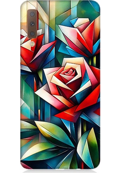 Samsung Galaxy A7 2018 Uyumlu Soyut Origami Gül Deseni Desenli Silikon Kılıf Çok Renkli