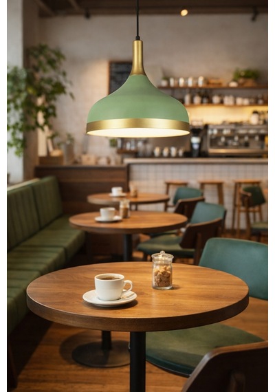 Cosmos Yeşil İçi Gold Özel Tasarım Modern Dekoratif Cafe Mutfak Sarkıt Tekli Avize Ampulsüz