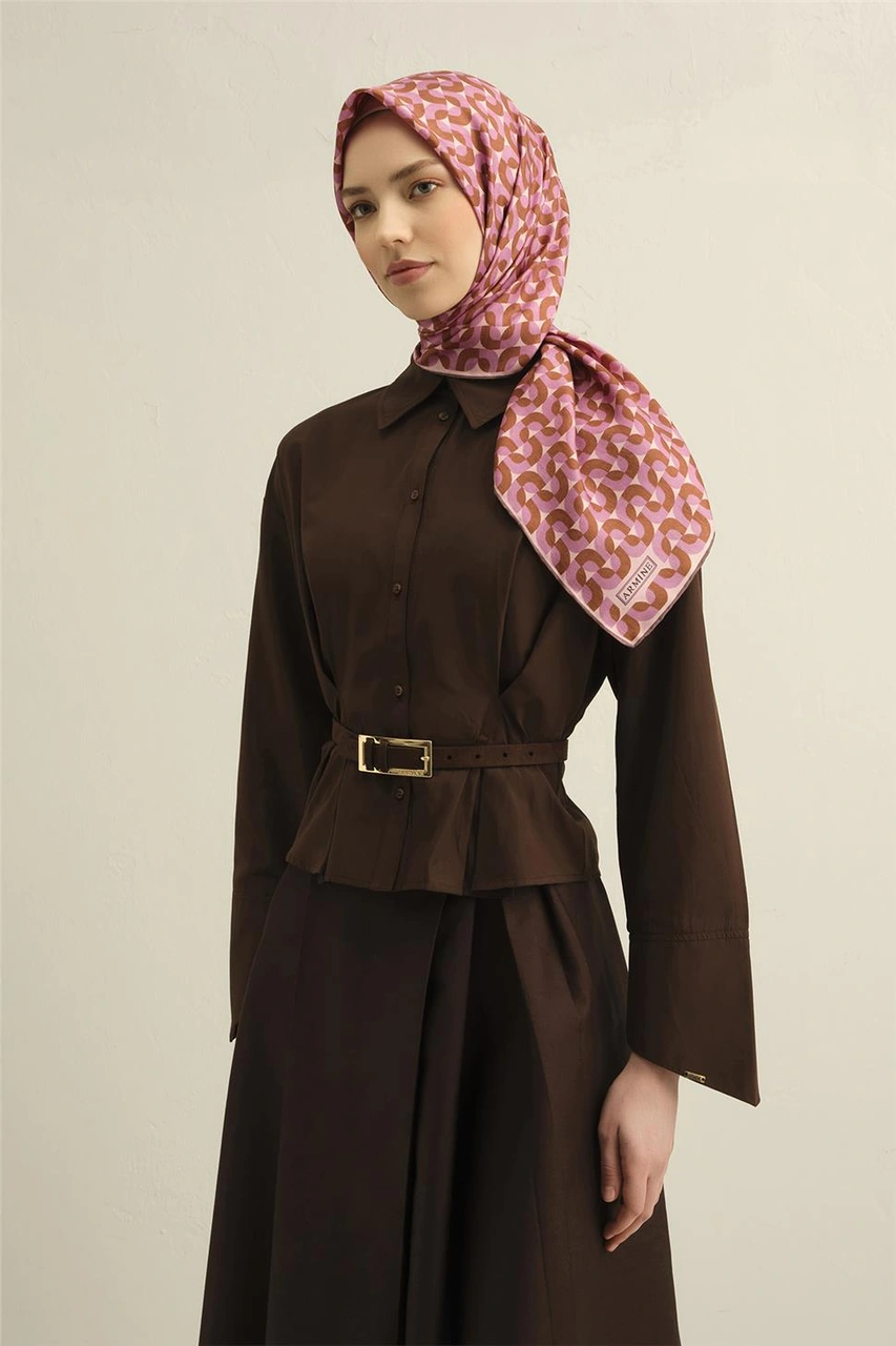 Armine Klasik Desenli Saf İpek Twill Eşarp 9321d 31 Pembe