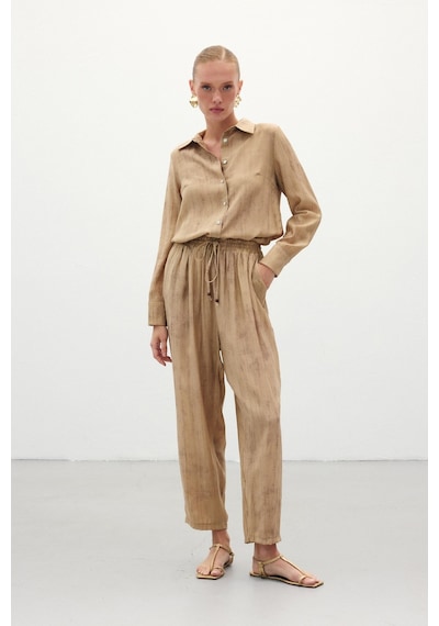 Sateen Batık Desenli Pantolon - Camel-136271 Camel
