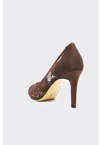 Derinet Tül Dantelli Kadın Stiletto Kahve Kahve